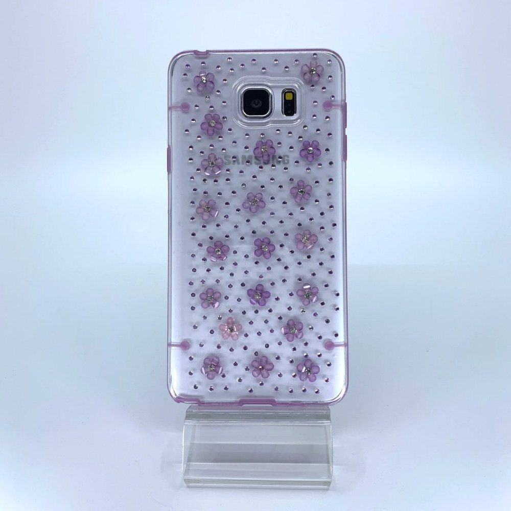 Galaxy Note 5 polycarbonate case. Handmade. Lavender rhinestones and flowers